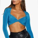 Morning Mist  Women's Long Sleeve Crop Top‎ Blouse Blue Size 12 Wrap Around Photo 0