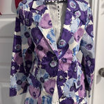 Joan Rivers Purple Multicolor Floral Print Two-Button Blazer Photo 0