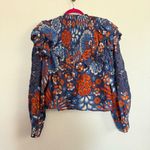 Farm Rio  Smocked Pineapple Flowers Long Sleeve Ruffle Top in Navy Blue Large Photo 5