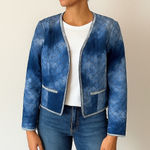 Mango  Quilted Beaded Long Sleeve‎ Short Jacket Blue Size Large Photo 0