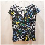 Loft  Black Floral‎ Ruffle Cap Sleeve Blouse - Size Small NWOT Photo 2