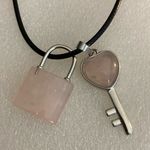 Rose Quartz Lock and Key Charm Necklace. NWOTT Cord is 17 1/2” Long with … Photo 1
