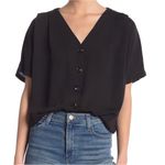 Elodie V-Neck Button Front Short Sleeve Blouse Black Size Small Photo 0