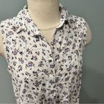 Love Note NWT Love Notes White & Blue Floral Sleeveless Collar Button Front Blouse Medium Photo 2