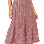 Exlura Pleated Midi Skirt High Smocked Waist Pockets Pink Polka Dot Women’s Size XL Photo 0