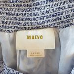 Maeve  Blue and White Leaf Print A-Line silk Skirt Photo 4