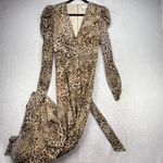 Rony Kobo Leopard Print Maxi Dress Long Sleeve V Neck Party Cocktail M Brown Size M Photo 1
