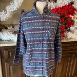 Flannel Pajama Top Blue Fair isle Nordic Womens Medium Petite Photo 1