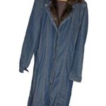 Newport News Denim Blue Jean Coat Brown Faux Fur Trim Quilted Lining Size 10 VTG Photo 3