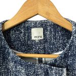 Ecru Women’s Blue Printed Fringe Trim Tweed Jacket Asymmetrical Zip Blazer Small Photo 4