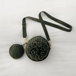 TSD12 Suede Leather Pompom Circle Crossbody Bag in Green Retail $373 Photo 0