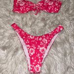 SheIn Hot Pink Hibiscus Print Strapless Bikini Photo 0