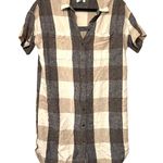Old Navy  Cream Gray Plaid T-Shirt Dress Flannel Print Collared Shirt Size Medium Photo 0