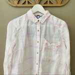 Free People  No Limits Plaid Linen Shirt White/Pink Sz XS Photo 4