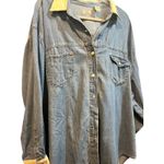 Vintage Kiko Mo Denim Shirt Corduroy Collar Button Up Long Sleeve Womens 24W Blue Photo 1