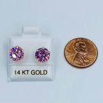 ❤️ 14k solid Gold Pink color earrings studs ❤️ 8mm cubic zirconia ❤️ Aretes Rosa en oro de 14 kilates Photo 2
