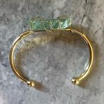 Natural Cut Chunky Wire Wrapped Aventurine Bracelet Gold Hardware Green Photo 3