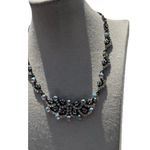 Vintage Heart Floral Necklace Pink & Green Crystals Flower Necklace Sz 16” Silver Photo 2