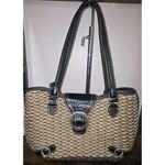 Brighton  Black Embossed Leather And‎ Woven Straw Purse Multi-Pocket Photo 2