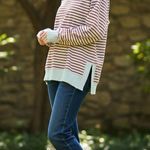 C&C California  women’s slouchy oversized striped sweatshirt teal red Sz XLarge Photo 0