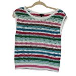Talbots Crochet Sweater Vest Women Petite P Sleeveles Green Striped Boho Cottage Photo 0
