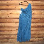 Mac Duggal  20528 Womens Blue One Shoulder Cape Sleeve Embellished Gown Photo 5
