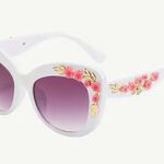 Chic Cat Pink Roses White Frame Sunglasses Photo 2