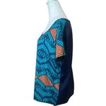 Cozy Casual Women’s Geometric Southwestern Silky Blouse Button Back Boxy NEW Sz L Top Boho Photo 3