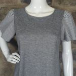 Parallel Skies Gray Flutter Short Sleeve Top Woman's Size Large Striped Keyhole Photo 2