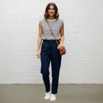 J.Crew Top Size XS Structured Muscle Tee Stripe Mariner Cotton Navy Ivory Blue Photo 12