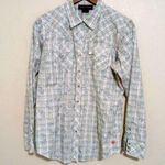 Ariat L Women's Western Snap Plaid Silver Sparkle Cowgirl Top in Mint Green Photo 0