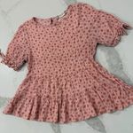 Altar'd State Altar’d State Floral Smocked Peplum Short Sleeve Top Women's Small Pink Cottage Photo 1