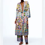 ZARA Boho Print Satin Belted Kimono Robe Dress Size M NEW Photo 1