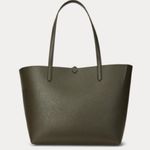 Lauren Ralph Lauren Large Reversible Tote Bag in Dark Olive/Belting Print, NWT Green Photo 4