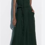 ZARA  Green Linen Blend Sleeveless Belted Midi Dress Photo 0