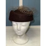 Vintage 100% Wool Brown Hat With Mesh Ruffle OS Kentucky Derby Church Photo 3