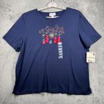 Breckenridge  Shirt XL Navy Patriotic Firework Bling Beaded 4th of July Americana Photo 1