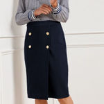 Talbots NWT Navy Blue Button Front Pencil Skirt Size 6P Petite Career Classic Photo 0