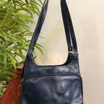 90s Vintage Navy Blue leather shoulder hand bag purse multiple pockets Photo 2