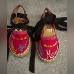 Chic Pink Embroidered Espadrilles with Black Ankle Ties Size 5 Photo 5