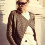 Nour Hammour Erin army green studded leather Biker jacket size FR 36 US 2 4 XS S Photo 3