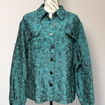 Coldwater Creek Vintage Turquoise Jacquard Jacket Textured Blazer Retro Artsy L Photo 0