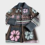 Lucky Brand Vintage Y2K Lucky Maxi Chunky Knit Wool Sweater Coat w/ Fringe – Brown S/M Boho Photo 2