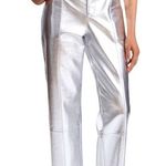 Avec Les Filles  Faux Leather High Waist Crop Wide Leg Pants - Metallic Silver Photo 0