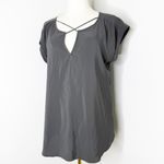 EXPRESS  Dark Gray Cap Sleeve Satin Blouse Women’s Size Medium Photo 2