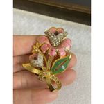 Antique Coro 1930s Flower Enamel Fur Clip Enamel &Colored & Clear Rhinestones Pink Photo 1