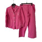 Ralph Lauren Lauren Pink White Stripe Pajama Set Button Up Top Pants RL Logo M Photo 1