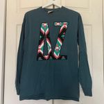 Comfort Colors Delta Zeta Teal Green Blue Aztec Print Block Letter Long Sleeve T-Shirt Medium Photo 1