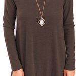 Women's Long Sleeve Scoop Neck Button Side Sweater Tunic Dress Brown Photo 0