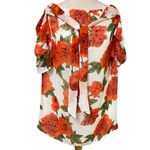Peach Love  California Women Shirt Top Blouse Pullover Cold Shoulder Floral Print Photo 1